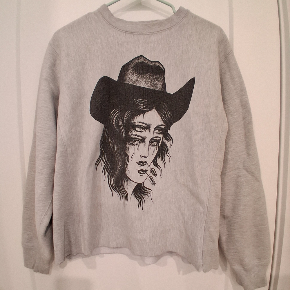 Gray Sweatshirt with Cowboy Graphic
